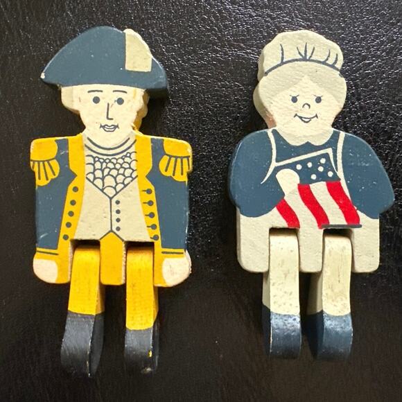 Rare Americana Painted Wood Refrigerator Magnet Betsy Ross and George Washington - Picture 1 of 5